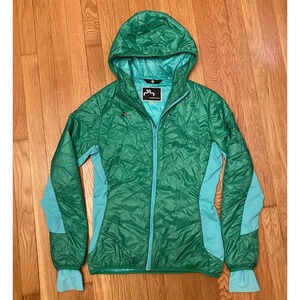 Powderhorn Green Lightweight Puffer Jacket Full Zip Hooded Layer Womens Medium